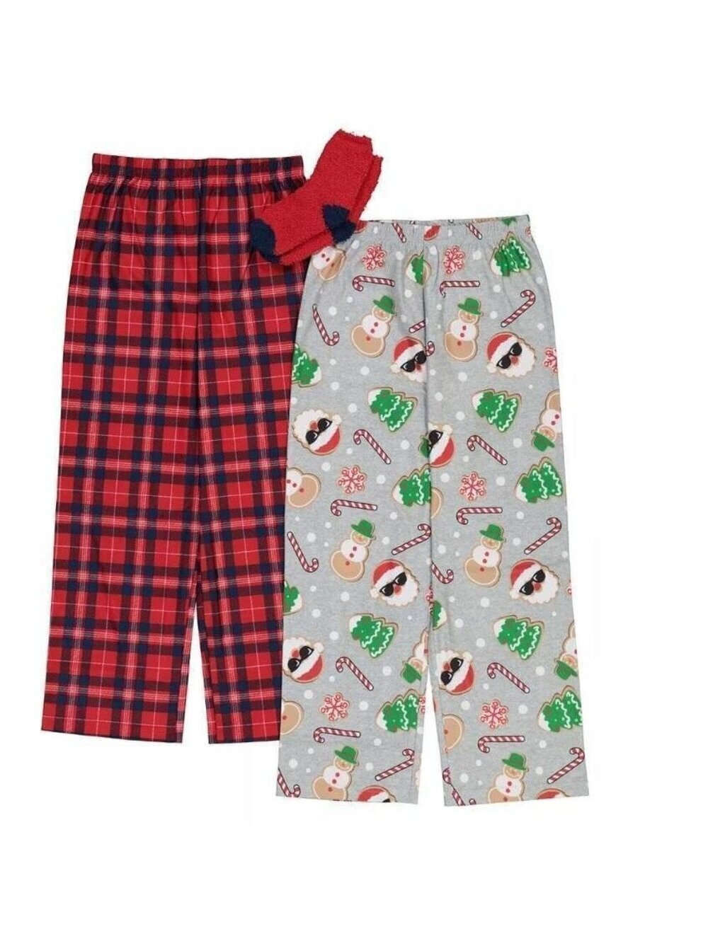 Boys Christmas Pajamas 6/8 Santa Snowman Gray Red Lounge Pants & Socks 3 Pc